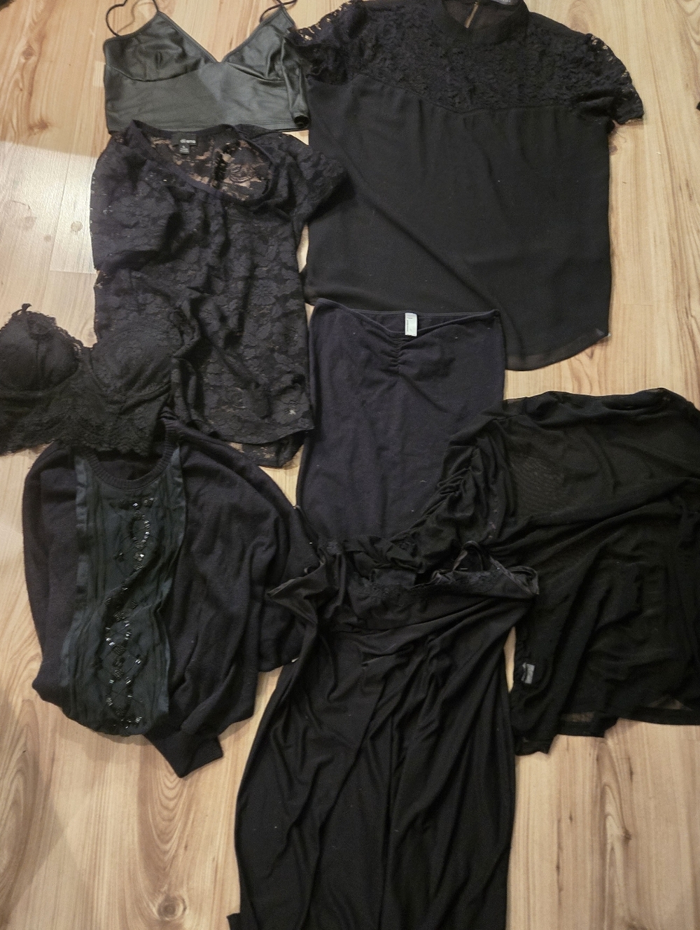 All Black Goth Bundle L American Apparel Lace Slip Bodysuit Set